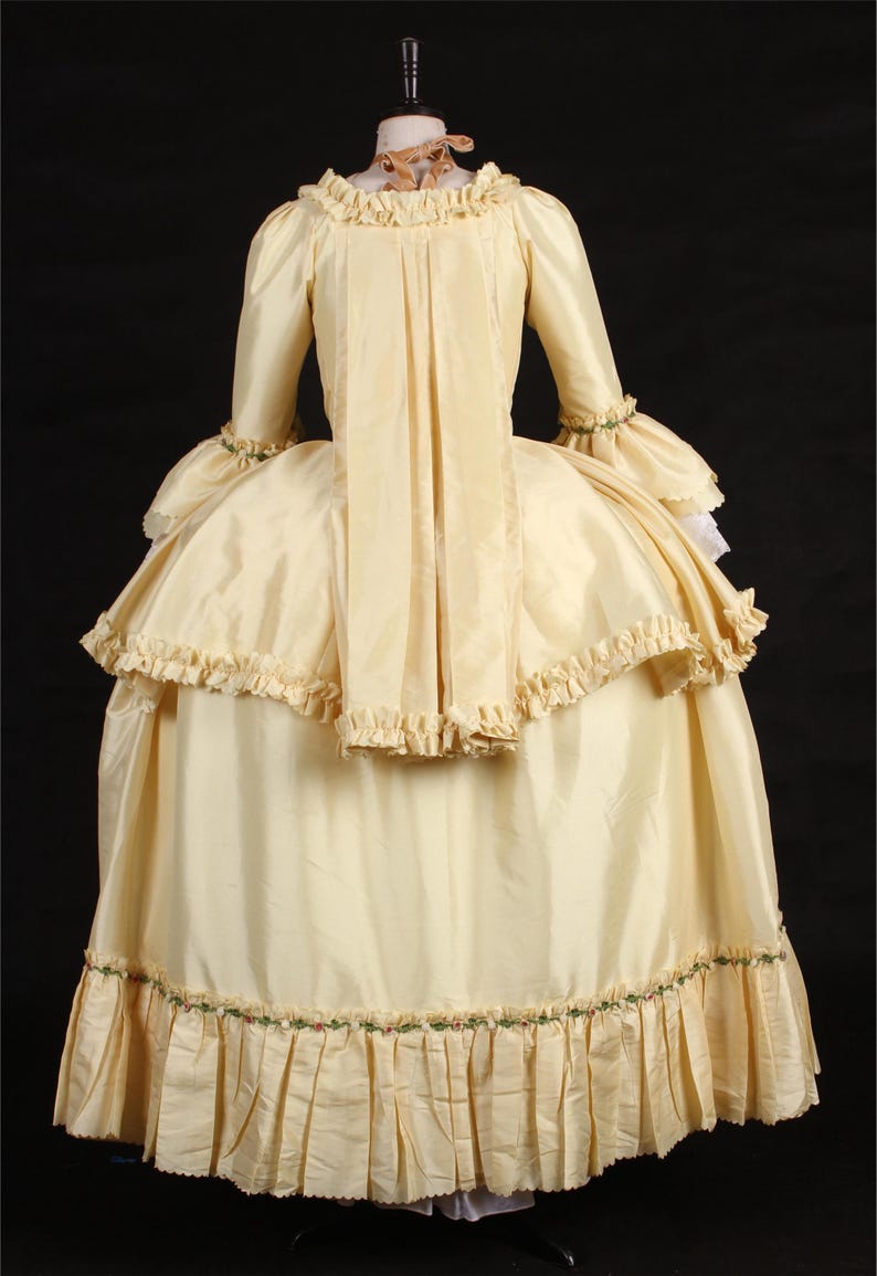 Historial Ruffle Trim Robe à La Française Yellow Rococo Gown | 18th Century Historical ...