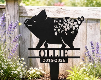 Personalized Pig Memorial Stake, Custom Potbelly Pig Loss Gift, Pet Garden Marker, Outdoor Sympathy Sign, Metal Remembrance Art