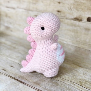 Pink Crochet Dinosaur Toy: Handmade Amigurumi T-Rex