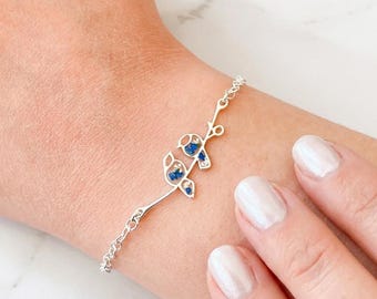 Pulsera de pájaros de plata de ley para mujer, dos pulseras de carboneros azules, regalo para ella, delicado agapornis, joyería de pájaros azules, pulsera de pájaros florales