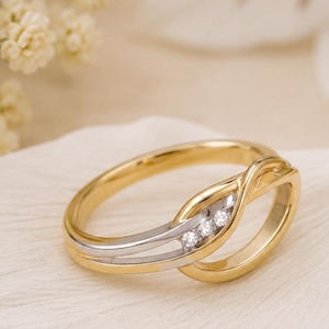 Anello bicolore placcato oro 14 carati, anello bicolore in argento sterling 925, anello da donna bicolore elegante, anello delicato, regalo di Natale, regalo di San Valentino