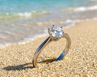 Anillo solitario de compromiso para mujer en plata de ley 925 con circonita cúbica, tallas I-U - En caja de regalo