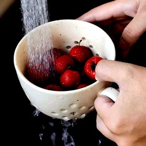 Handmade Ceramic Berry Bowl Wabi Sabi Fruit Colander Cottagecore Berry Lover Gift