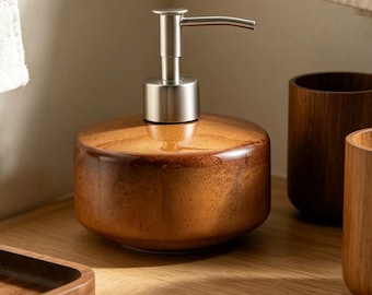 Handcrafted Ceramic Soap Dispenser Amber Brown Creamy Beige Large Kitchen & Bathroom Decor Gift