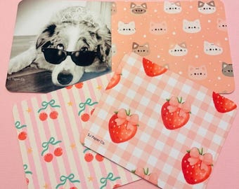 Girly Mousepad • Kawaii Strawberry Gingham,  Cat & Cherry Desk Mats , Customized Mousepad of your pet