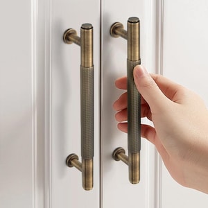 Vertical Striped Solid Brass Handle Kitchen Cabinet Cupboard Hardware Retro Style Antique Industrial