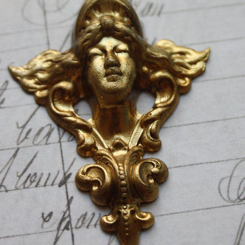 Brass Lady Nouveau Ornate Fantasy Goddess Ornament Stamping Etsy