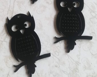 Owl Pendant Owl charms halloween Ornament Lasercut Acrylic gothic goth Halloween  3 Pieces Black Owls