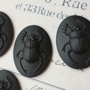 Cameo Beetle Scarab Resin cabochon 40x30mm Black Egypt Egyptian Gothic Beetle Bug - 5 pieces
