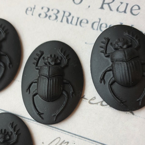 Cameo Beetle Scarab Resin cabochon 40x30mm Black Egypt Egyptian Gothic Beetle Bug - 5 pièces