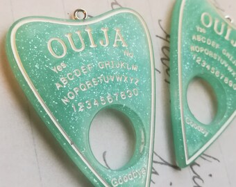 Ouija Pendant Ouija Charm Ouija Planchette Resin Charm Glitter Turquoise Glitter Blue Green Resin pendant 2 pieces  CHARM OUIJA PENDANT