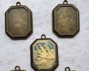 Cameo setting - 5 PIECES for 40x30mm Octagon Cameos - Bezel Frame Setting Baroque Victorian Ornate Setting Cab Cabochon Setting - Bronze