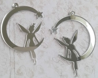 pair Fairy Tinkerbell Elf Elven Lasercut Acrylic Ornament Pendant Charm Laser cut Mirror 2 pieces 1 pair Whimsical Romantic Moon