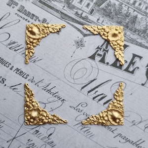 4 Book Corners Corner Book Corner -  BRASS CORNER  Stampings Floral Gothic Victorian Ornamental Ornate Antiqued Corner