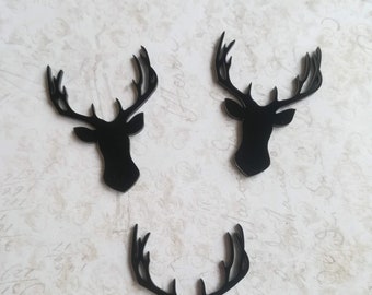 Deer Pendant Deer charms Ornament Lasercut Acrylic gothic goth Steampunk 3 Pieces Black Deer Head