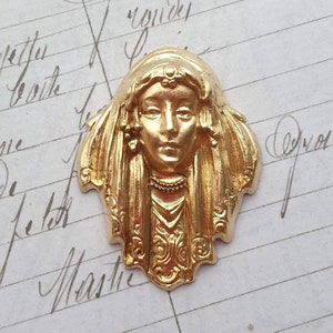 Brass Lady Nouveau Ornate Fantasy Goddess Ornament - Stamping - Brass Antique Gold Stamping Woman