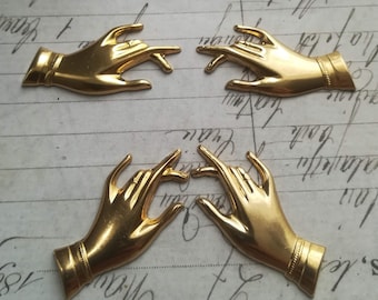 2 Pairs Brass Hands Hand Ornament Stamping Victorian Vintage Hand raw Brass Gold