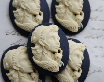 DAY of the DEAD Sugar Skull Skeleton Lady Cameo Cabs Cabochon Day of the Dead Dia de los Muertos Skull Black Ivory 40x30mm 5 PIECES