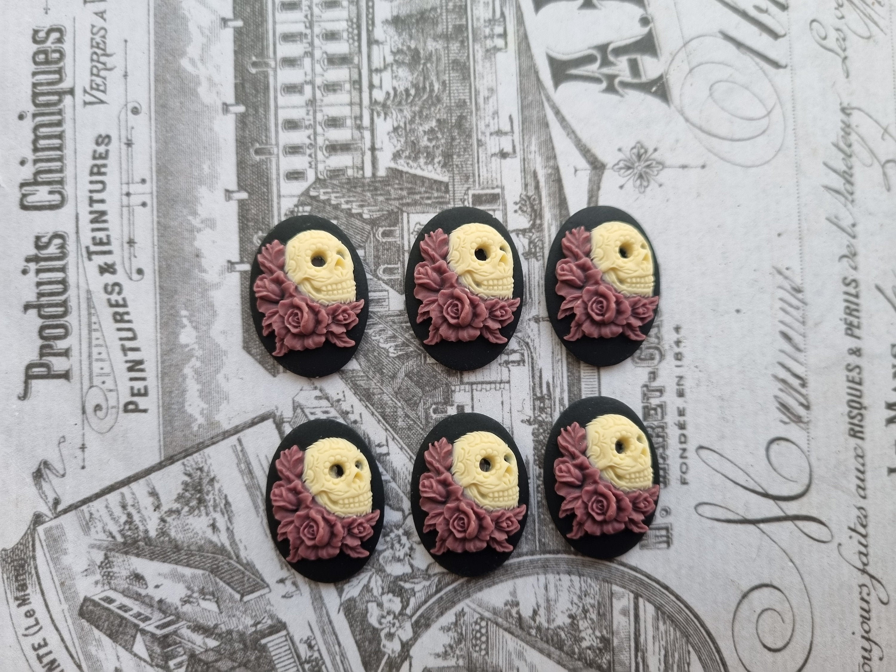 DAY of the DEAD Sugar Skull with Roses Cameo Cabs Cabochon Day of the…