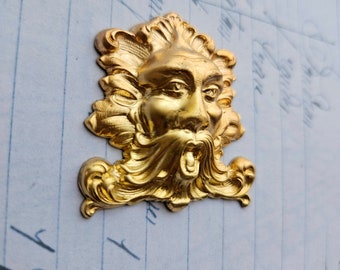 Small Metal Stamping Man Head Wizard Fantasy Ornament - Mythological Green man Greenman Floral