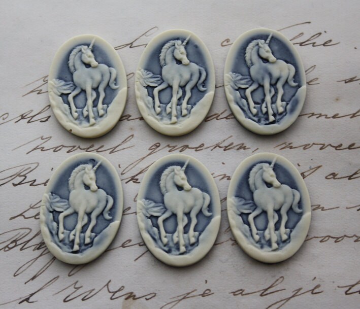 Unicorn Cameo - 6 pieces  - Fantasy Magic Mythological - 25x18mm