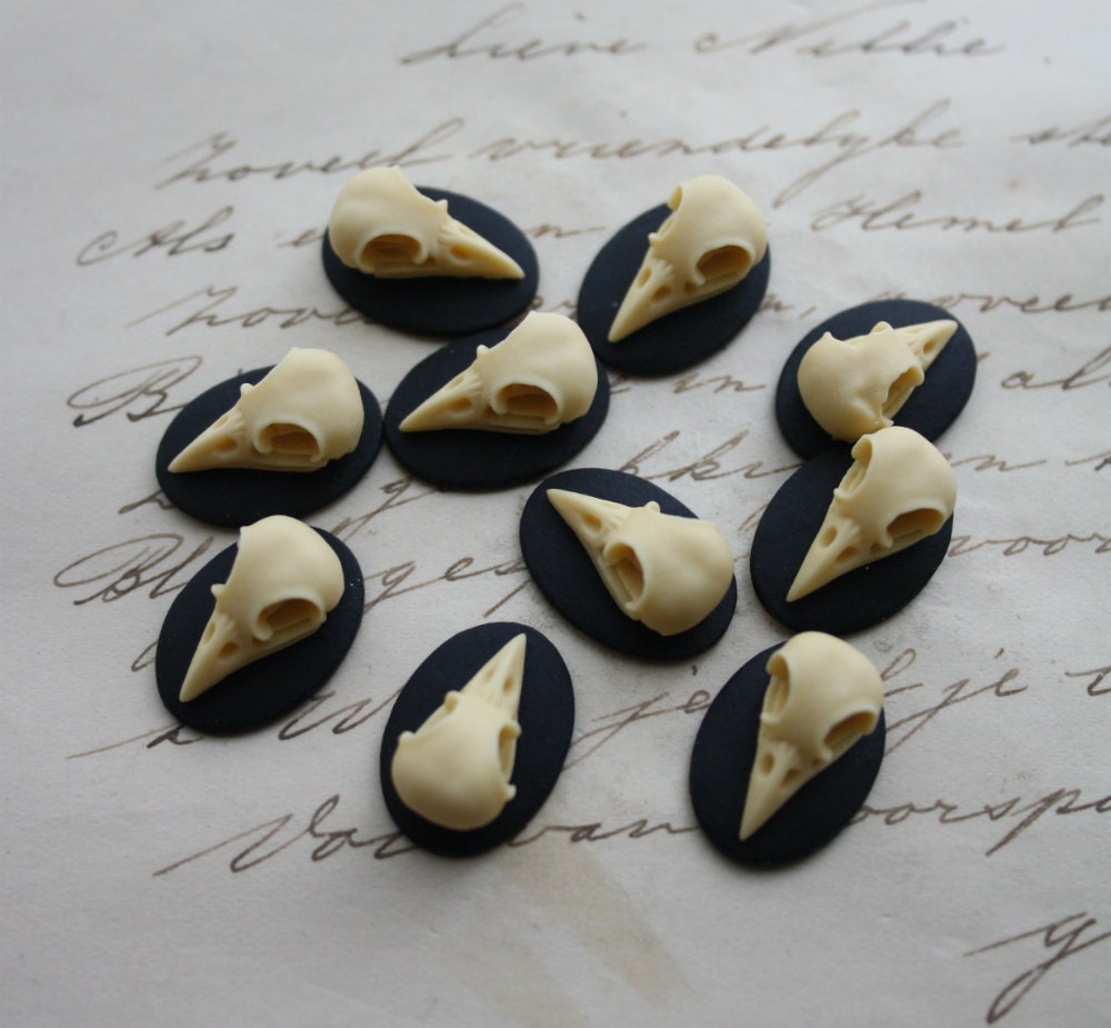 Tiny Bird Skull Raven Skull Crow Skull Resin Cameo Cabs Cabochon Taxi…