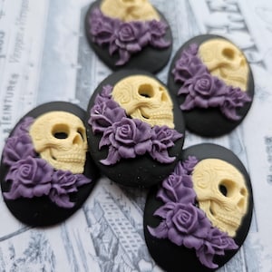 DAY of the DEAD Suikerschedel met rozen Cameo Cabochon Day of the Dead Dia de los Muertos-schedel zwart ivoor 40 x 30 mm 5 STUKS