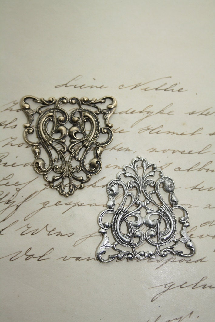 Silver or Brass Silverplated Filigree Stamping Floral Gothic Victoria…