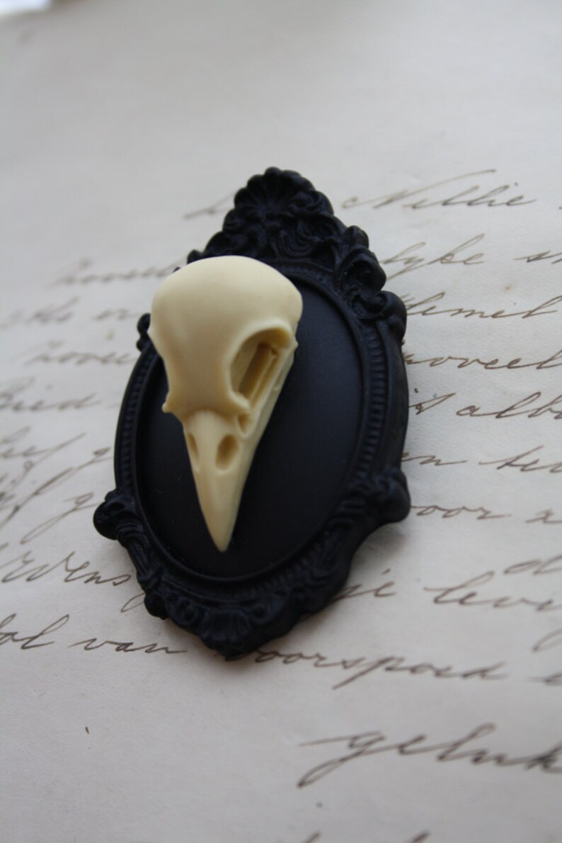 Bat Wolf Bird Skull Cameo Cabs Resin Cabochon Taxidermy Animal Steampunk Gothic Goth Skull Black Ivory 40x30mm 6 PIECES Mix Lot image 5