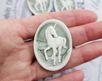 Eenhoorn Cameo's - 5 stuks - Fantasy Magic Mythological - 40 x 30 mm groen-wit