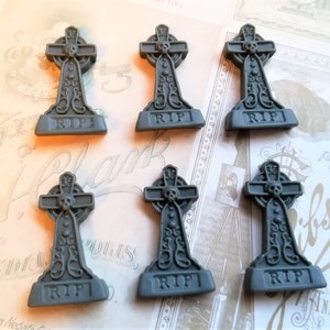 6 Tombstone Graveyard Stone Gravestone Headstone Miniature Mini Tiny resin RIP 31x19mm Grey Gothic Fairy Garden Halloween - D&D DnD Toys