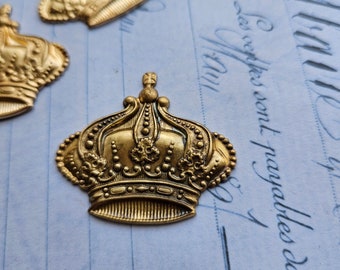 Six Royal Crown Stampings - raw brass