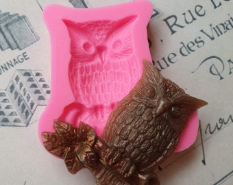 1 Large Owl Mold Mould Wise Owl Nature Bird Food safe Chocolate Mold Soap Mold Silicone Mold OWL on Branch MOLD