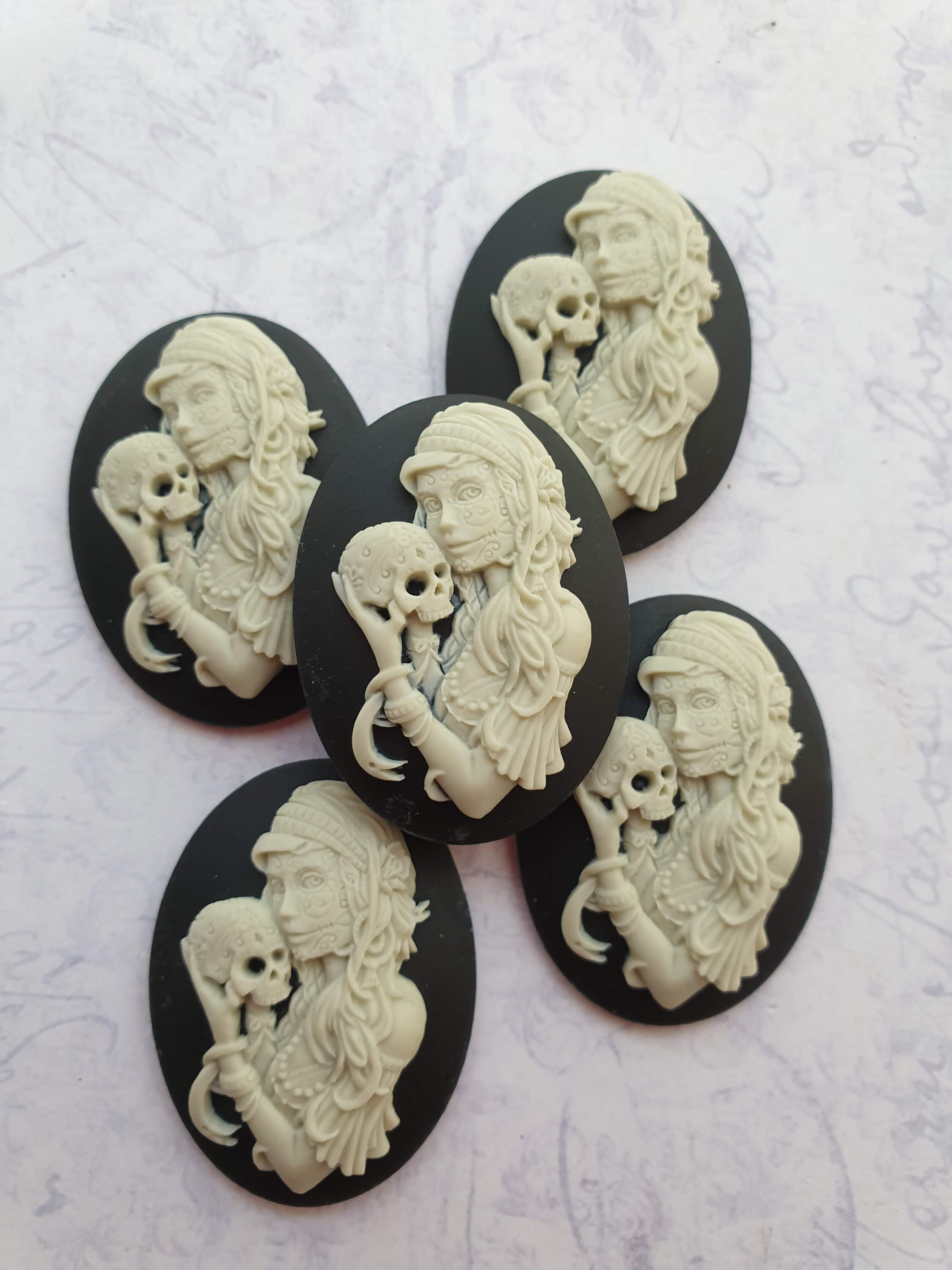 DAY of the DEAD Sugar Skull Skeleton Lady Cameo Cabs Cabochon Day of …
