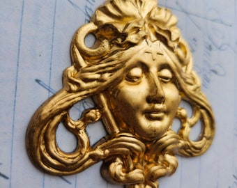 Nouveau lady goddess ornament - Brass