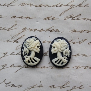 Skeleton lady cameo cabs. Skull day of the dead lolita 18x13mm 10 PIECES LEFT and RIGHT image 1