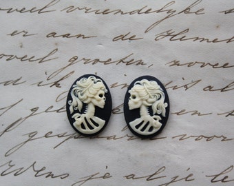 Skeleton lady cameo cabs. Skull day of the dead lolita 18x13mm - 10 PIECES LEFT and RIGHT