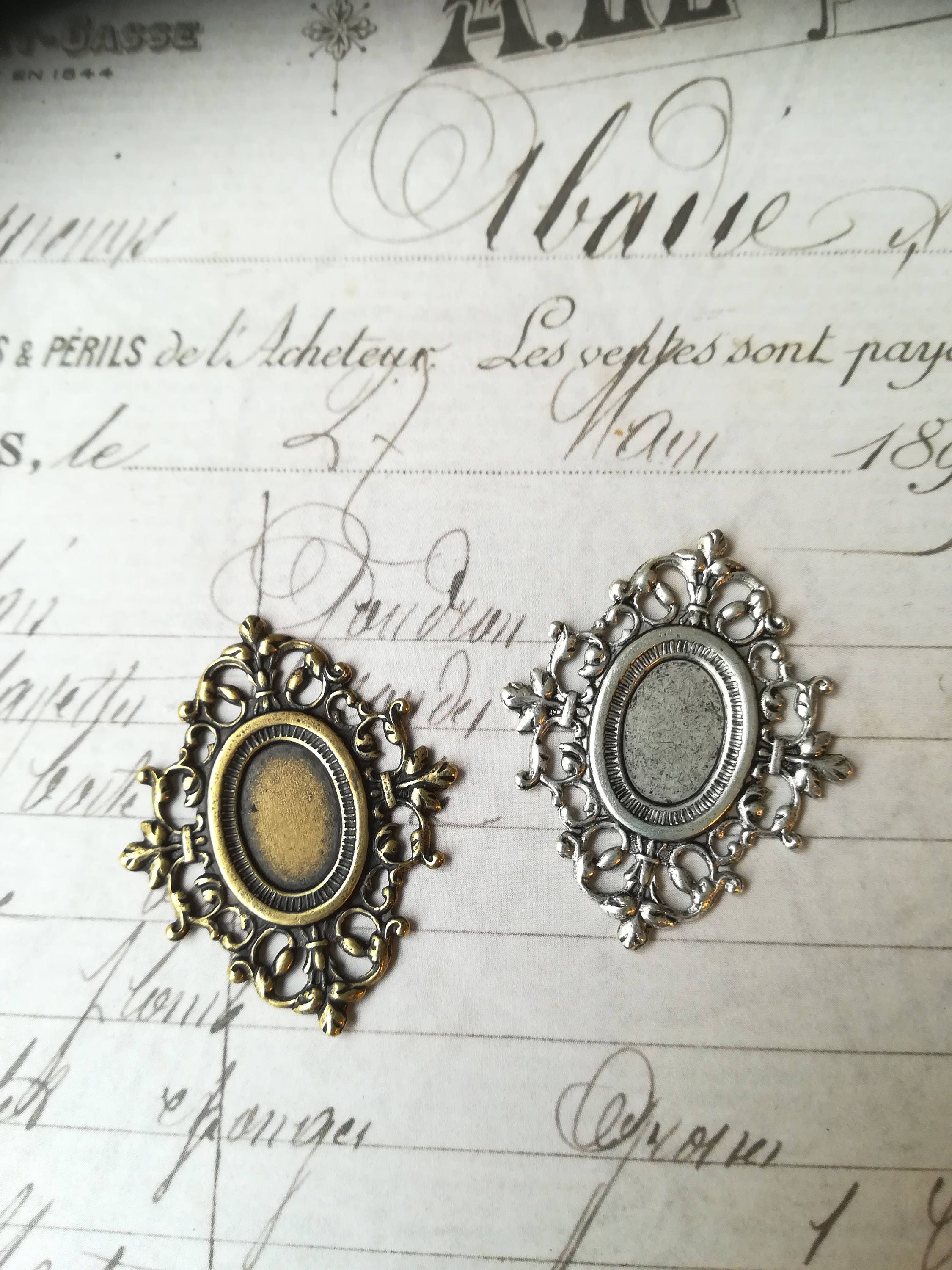 Cameo setting -Silverplated or Brass Setting Cameo Bezel Frame Settin…
