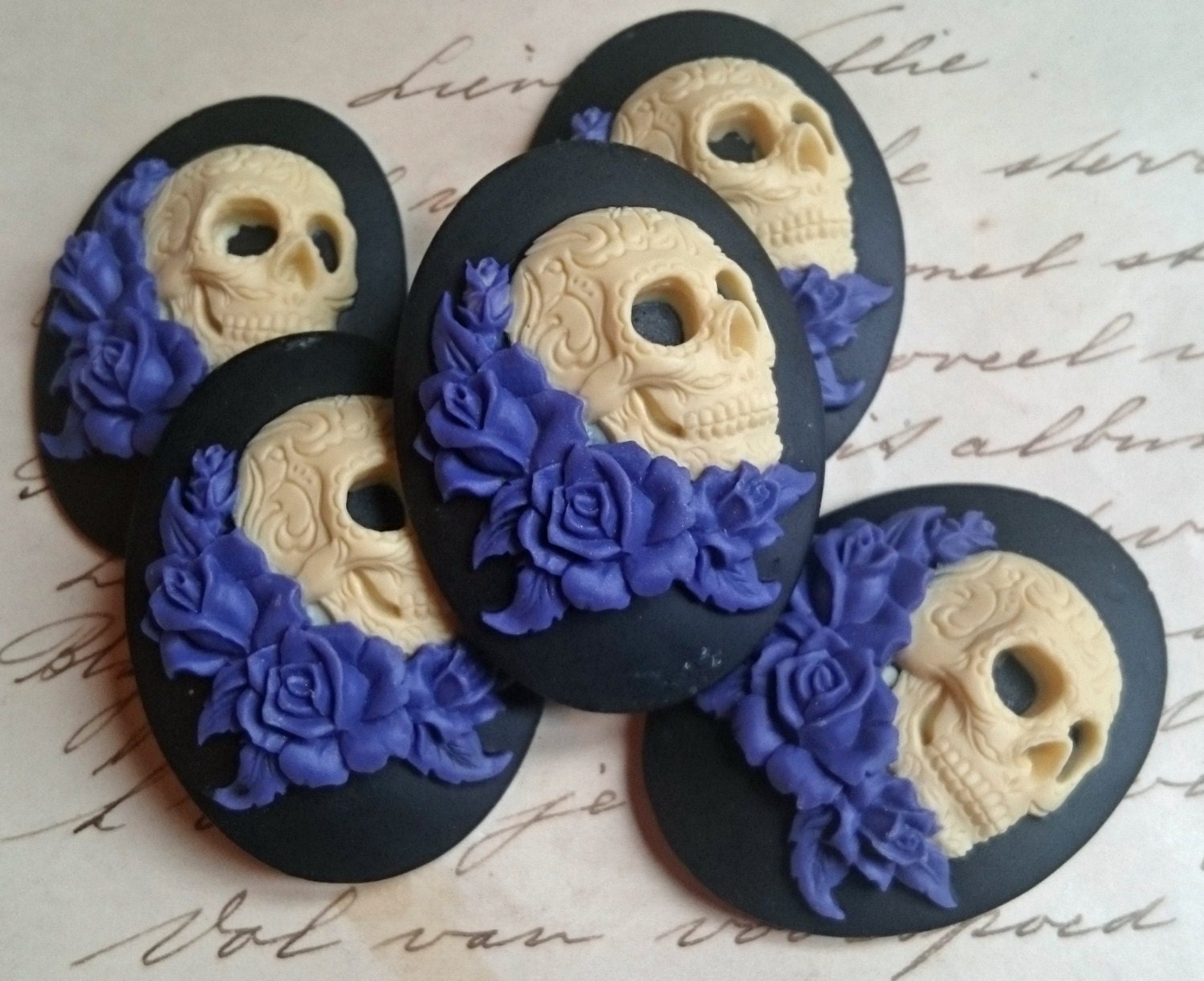 DAY of the DEAD Sugar Skull with Roses Cameo Cabs Cabochon Day of the…