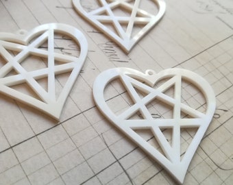 White Pentagram Pendant charms Lasercut Acrylic Witch gothic goth punk 3 pieces