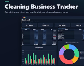 Cleaning Business Tracker Excel & Google Sheets, House Cleaning Job - Client Log, Income Expense Bookkeeping Spreadsheet