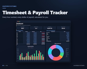 Timesheet & Payroll Tracker Excel / Google Sheets, Employee Hours Log, Overtime And Labor Cost Template, HR Spreadsheet