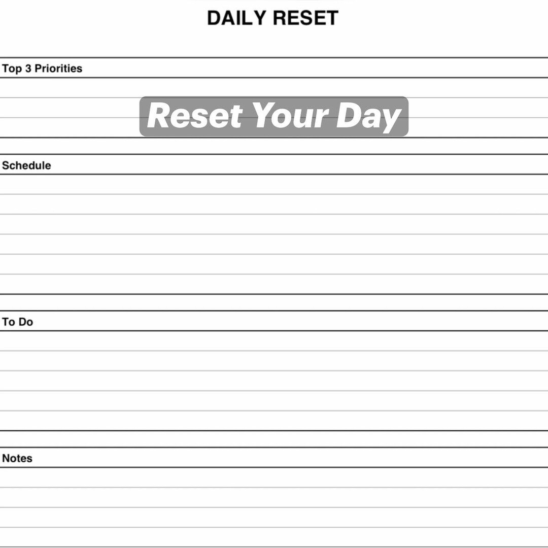 Daily Reset Planner Printable | Minimalist Daily Planner PDF ...