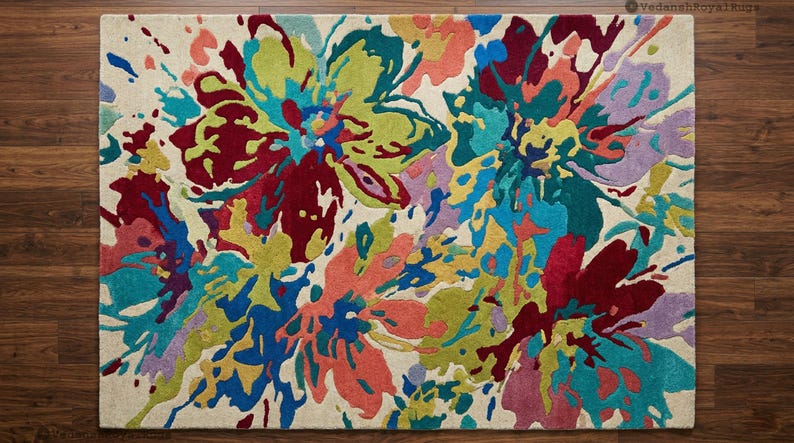 Sprinkle Area Rug Hand-tufted Wool Paint Splatter Rug – Abstract Multicolor Area Rug for ...