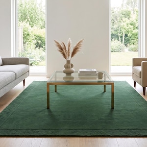 Luxury Dark Green Solid Rug – Soft Plush Rectangular Carpet for Living Room Bedroom Office