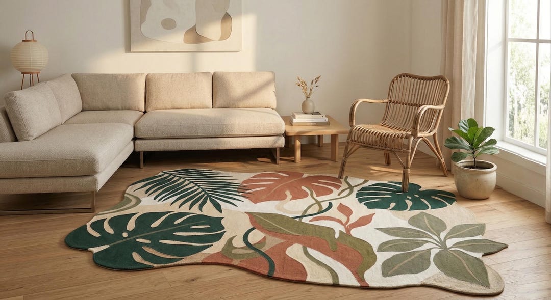 Organic Contour Rug Organic Shape Monstera Palm Area Rug | Boho Nature-inspired Carpet - Etsy