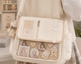 Ita Bag Crossbody Bag – Kawaii Messenger Bag with Clear Display Window, Anime Pin Display Bag, Cute Shoulder Bag for Collectors