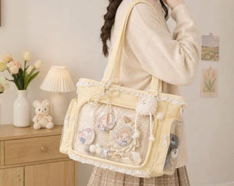 Ita Bag Anime Pin Display Bag – Kawaii Tote Bag with Clear Window, Harajuku Crossbody Shoulder Bag, Pin Collector Gift