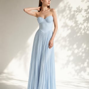 blue strapless summer dress Royal Blue Strapless Maxi Dress with Pockets main image 0