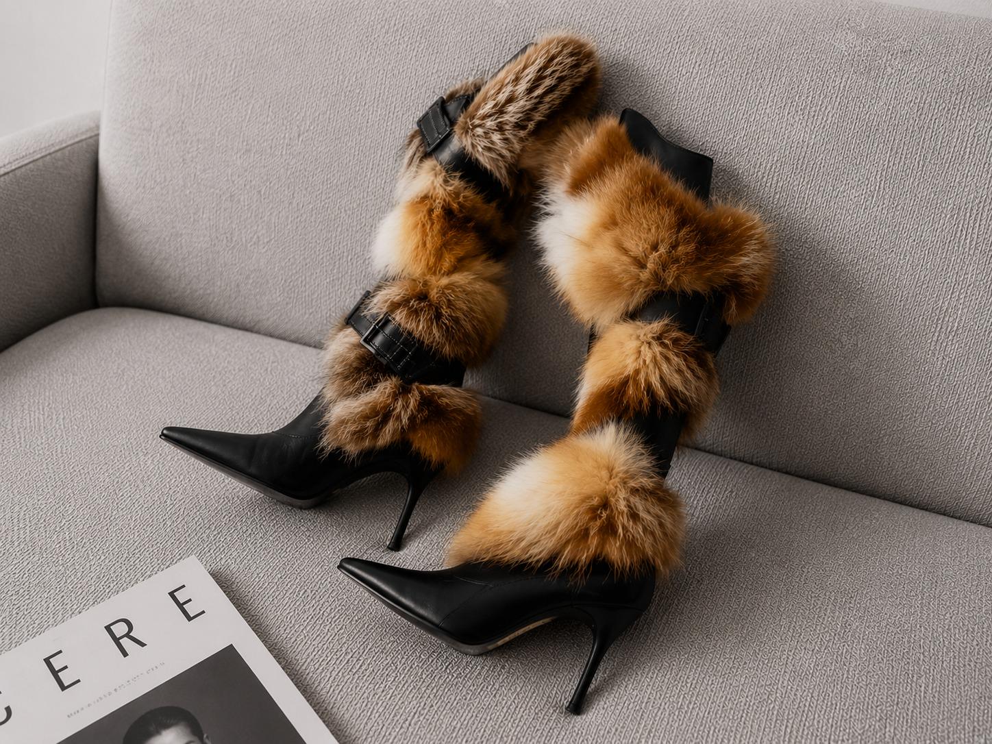 Y2k Fur Boots - Etsy UK